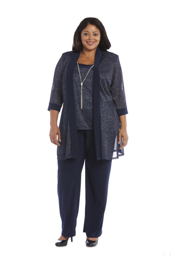 Women's Plus Size Two Piece Metalic Rib Pant Set Missy