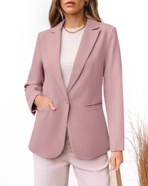 Dressy Blazers for Women Button Long Sleeve Lapel Business Casual Outfits Office Work Suit Blazer with Pockets