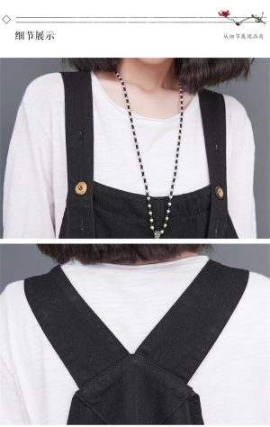Women Loose Vintage Streetwear Wide Leg Jumpsuits Denim Overalls Spliced Black Cartoon Printed Jumpsuits