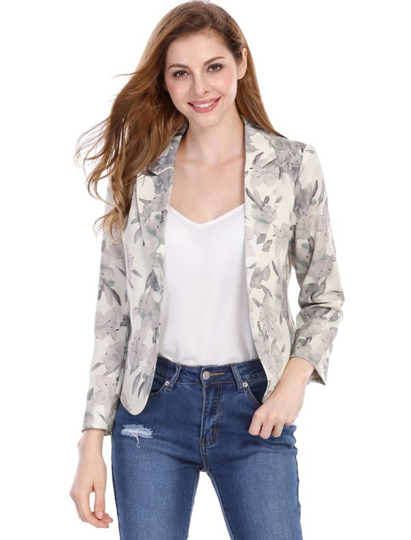 Women's Open Front Office Work Business Casual Lightweight Summer Crop Suit Blazer