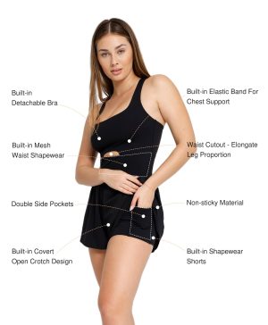 Shapewear Jumpsuit Workout Romper Tennis Dress Look Athletic Rompers For Women Waist Cutout Design