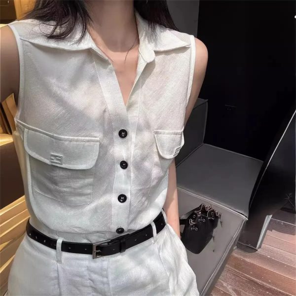 Women's Linen Vest Set - High Waist Wide Leg Pants