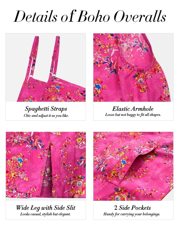Women's Summer Boho Casual Jumpsuits Wide Leg Overalls Floral Print Baggy Rompers with Pockets PZZCR