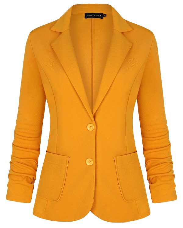 Womens Casual Work Office Blazer Pockets Buttons Suit Jacket 3/4 Sleeve