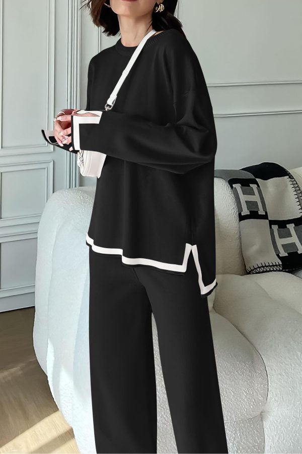 Women's 2 Piece Knit Sweater Set Casual Long Sleeve Pullover Wide Leg Pants Sweatsuit Tracksuit Outfit