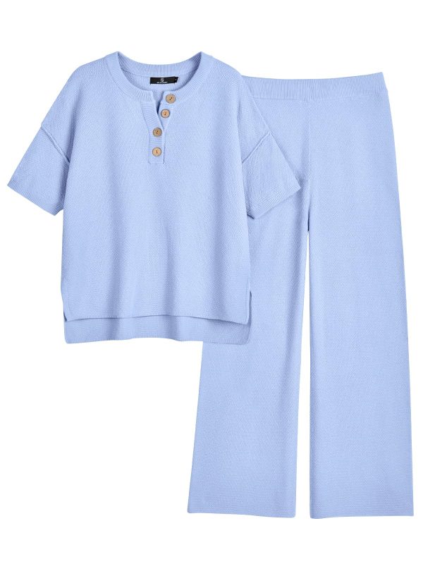 Lounge Sets for Women 2 Piece Casual Outfits Matching Sets Short Sleeve Cozy knit Tops and Elastic Waisted Pants
