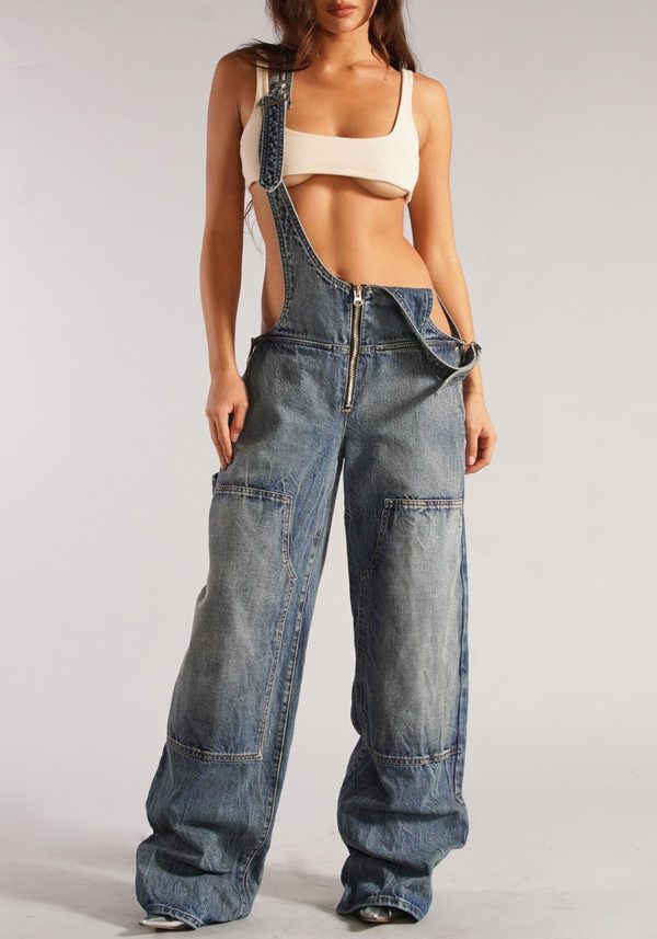 Womens Denim Overalls Loose Fit Wide Leg Baggy Jeans Overalls Y2k 2025 Denim Jumpsuit