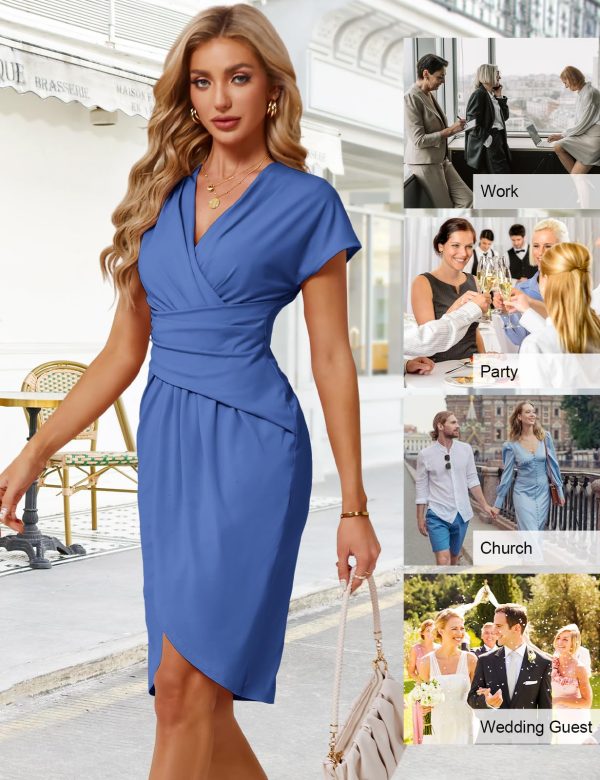 Women's Wear to Work Dresses 2024 Professional Trendy Bodycon Wrap Dress Office Business Casual Short Sleeve Dresses