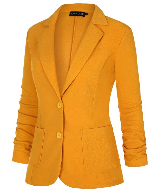 Womens Casual Work Office Blazer Pockets Buttons Suit Jacket 3/4 Sleeve