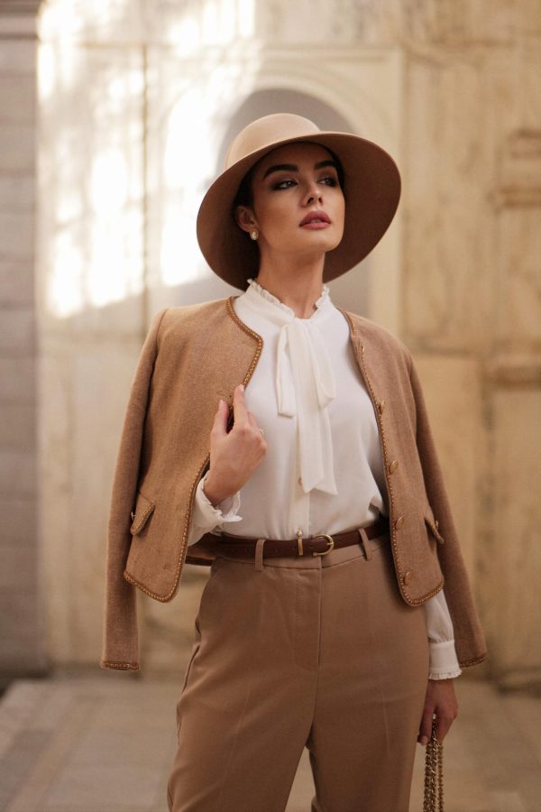 Wool Blend Tweed Blazers for Women Business Casual Knit Blazer Cropped Jacket for Women