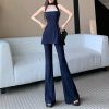 Women's Lace Trim Set - V-Neck Halter Top & Draped Pants