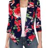 Women's Casual Work Office Blazer Jacket Open Front Shawl with 3/4 Scrunch Sleeves