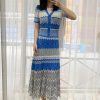 Women's Striped Knit Set - V-Neck Short Sleeve Top & Midi Skirt