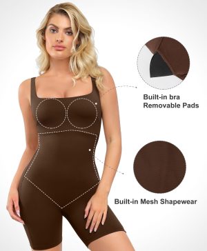 Shapewear Jumpsuits for Women Built In Shapewear Workout Shorts Rompers Tummy Control Bodysuit Yoga Outfits 2024