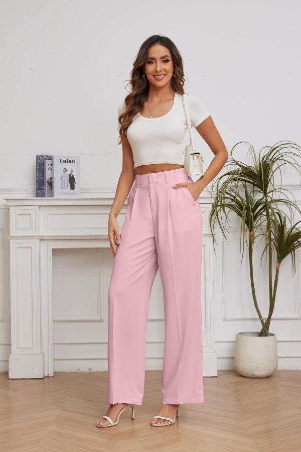 Women Suit Pants Wide Leg Pants High Elastic Waisted in The Back Business Work Trousers Long Straight