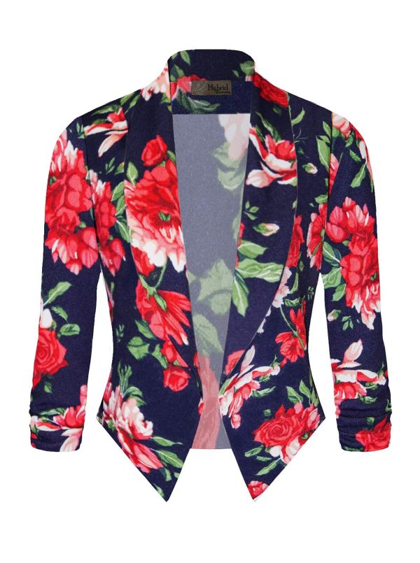 Women's Casual Work Office Blazer Jacket Open Front Shawl with 3/4 Scrunch Sleeves