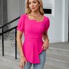 Women's Dressy Casual Blouses Business Casual Tops 2025 Summer Short Sleeve Work Shirt Smocked Back