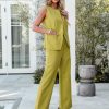 Vest Pants Suits for Women Dressy 2 Piece Business Casual Outfits Sleeveless Blazer Wide Leg Pants Pantsuit Sets