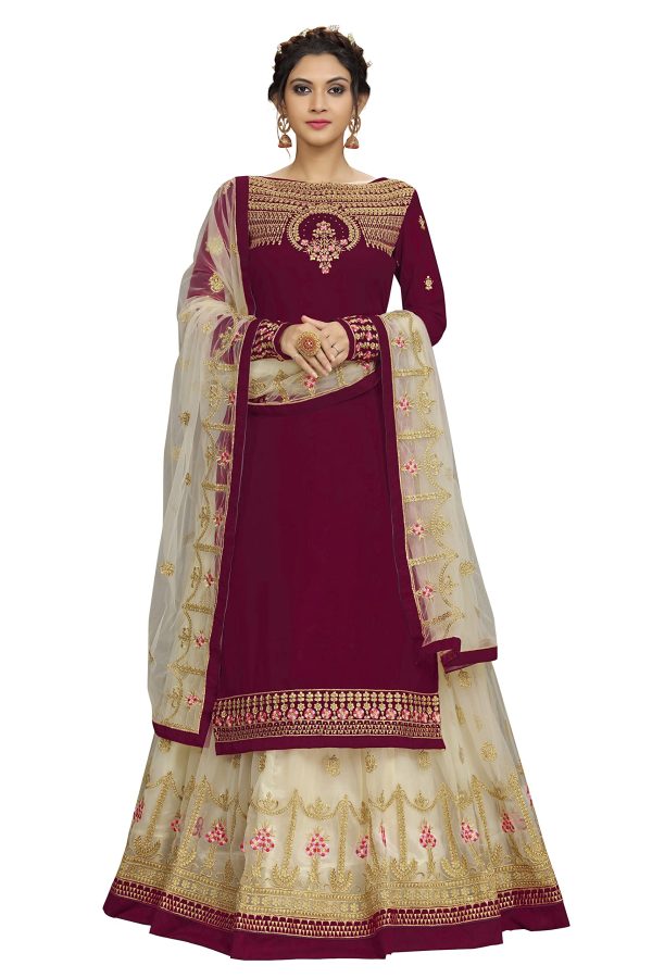 Women's Georgette Net Embroidery Salwar Suit Set Kurta Lehenga with Dupatta