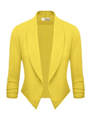 Lightweight Open Front Cardigan Classic Ruched Sleeve Work Office Blazer Suit Jackets