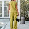 Vest Pants Suits for Women Dressy 2 Piece Business Casual Outfits Sleeveless Blazer Wide Leg Pants Pantsuit Sets