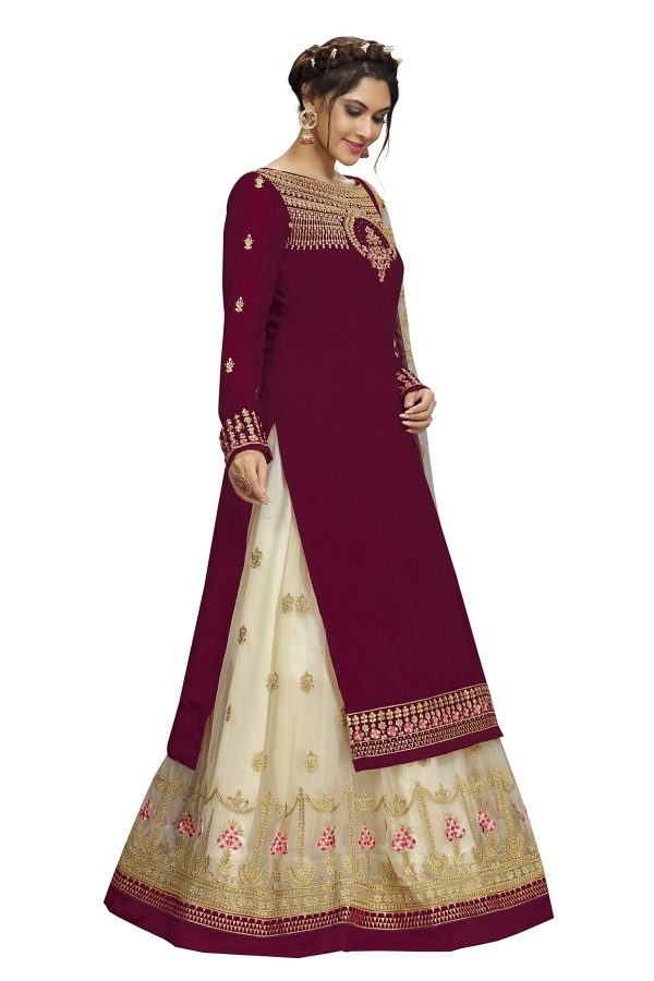 Women's Georgette Net Embroidery Salwar Suit Set Kurta Lehenga with Dupatta