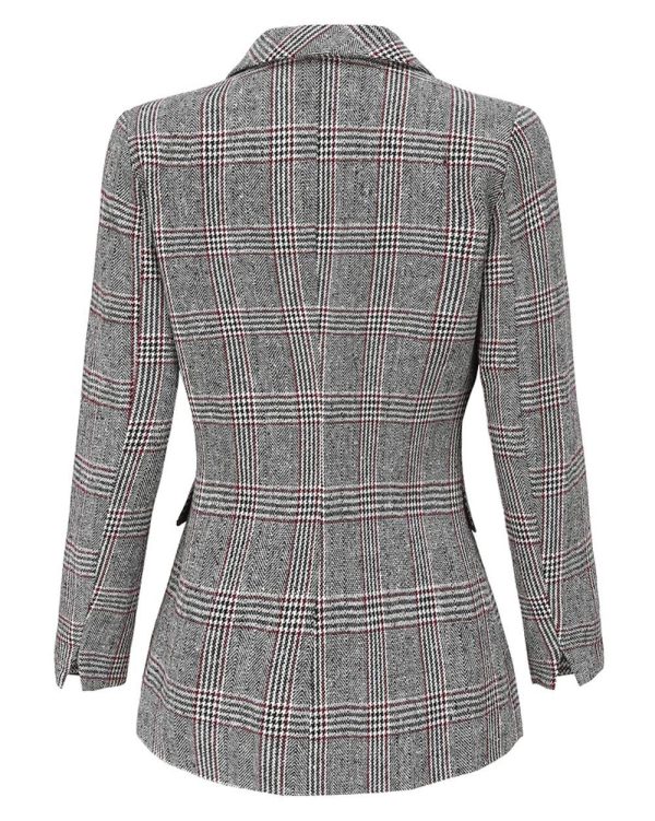 Women's Notch Lapel 2 Button Boyfriend Blazer Suit Houndstooth Plaid Jacket Coat