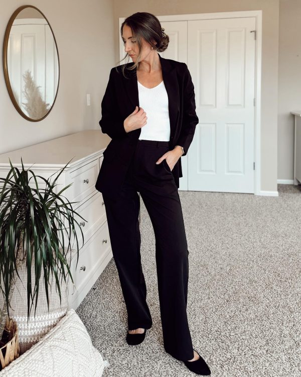 2 Piece Outfits for Women Dressy Blazer Jackets High Waisted Straight Leg Pants Suits Set Business Casual Office