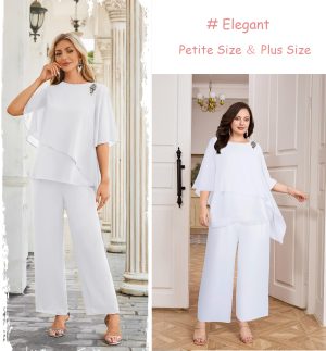 Plus Size Mother of Bride Pant Suits 2 Piece Chiffon Sets Ruffle Layers Wedding Guest Outfit