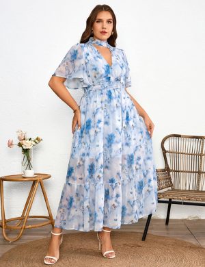 Women's 2025 Floral Summer Dress Smocked V Neck Boho Plus Size Beach Party Wedding Guest Ruffle Long Dresses