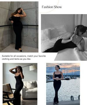 Summer Maxi Dress for Women - Cocktail Shapewear Dresses Built-in Bra Adjustable Straps Vacation Long Slip