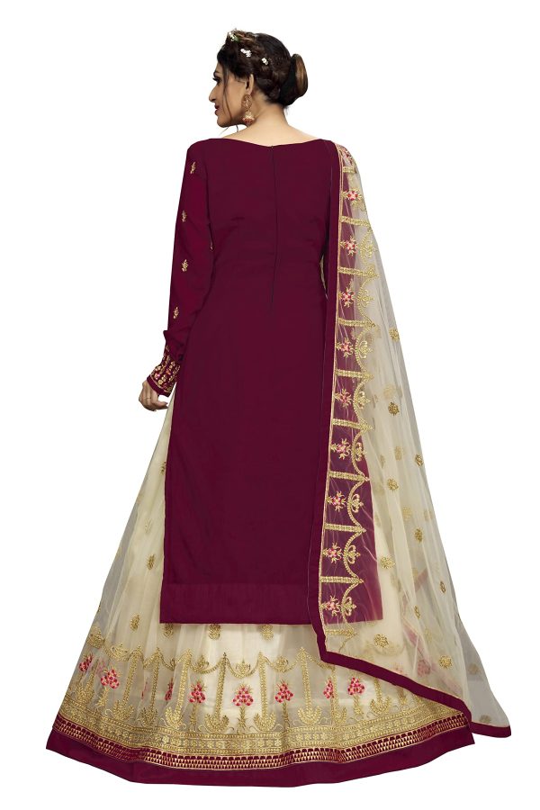 Women's Georgette Net Embroidery Salwar Suit Set Kurta Lehenga with Dupatta