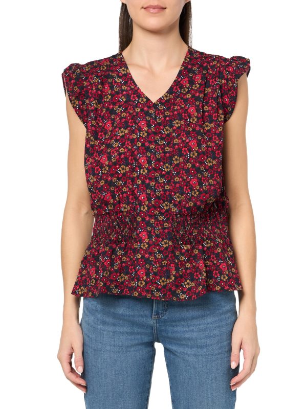 womens Cap Sleeve Smocked Peplum Blouse